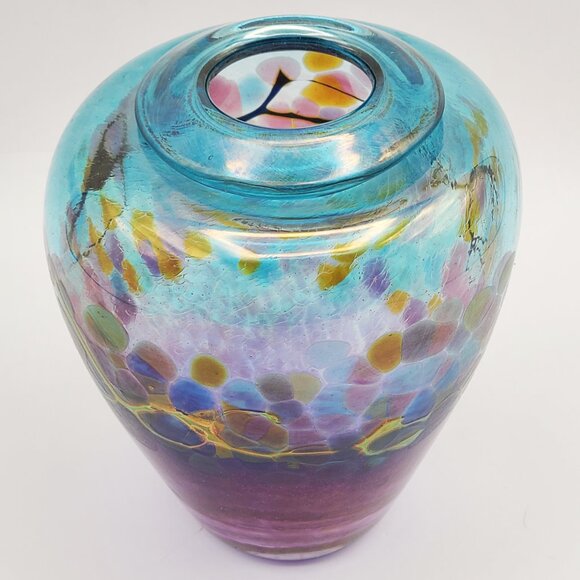 Robert Held Signed Vintage Art Glass Vase Purple Blue 4.5" High - Picture 3 of 15